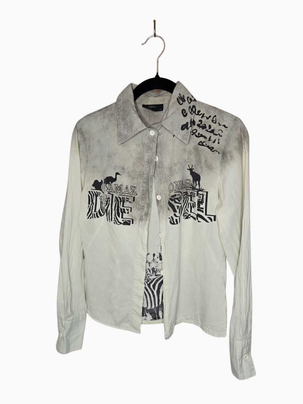 Vintage Y2k DIESEL Light Green Graphic Button-Up Shirt !